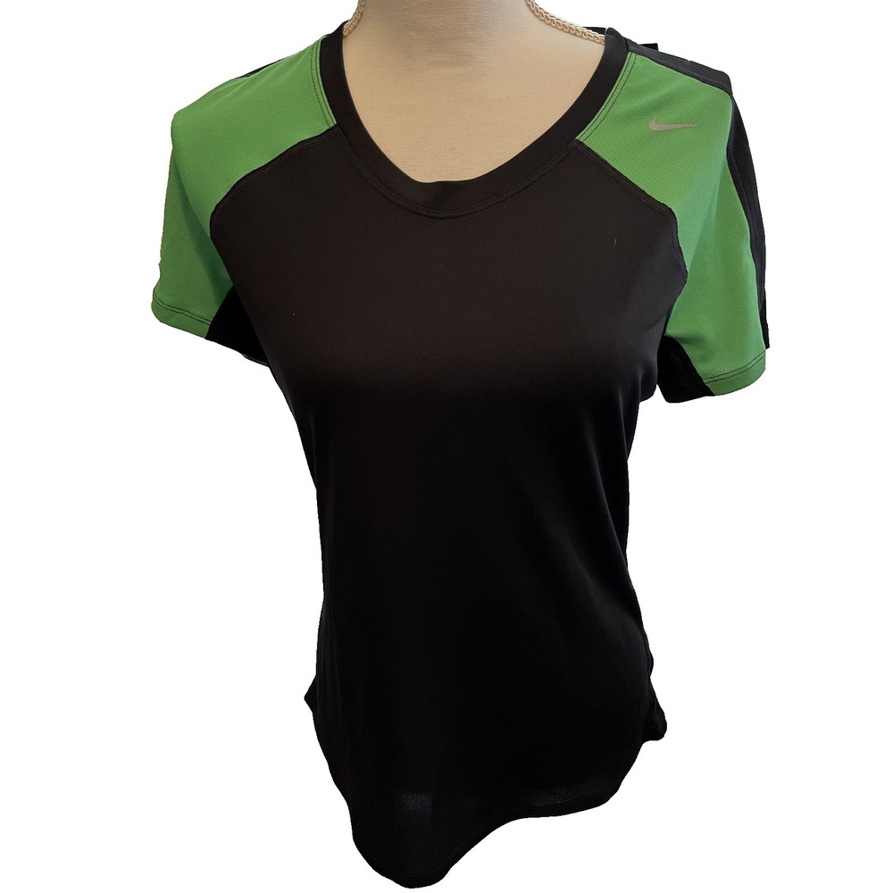 NWT Nike Shirt Womens‎ Medium Green /Black Short Sleeve Dri Fit Top Ladies